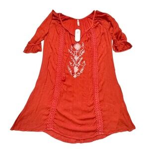 Shoreline Women's 1XL Orange Floral Tunic Dress Knee Length Boho‎ Casual breezy